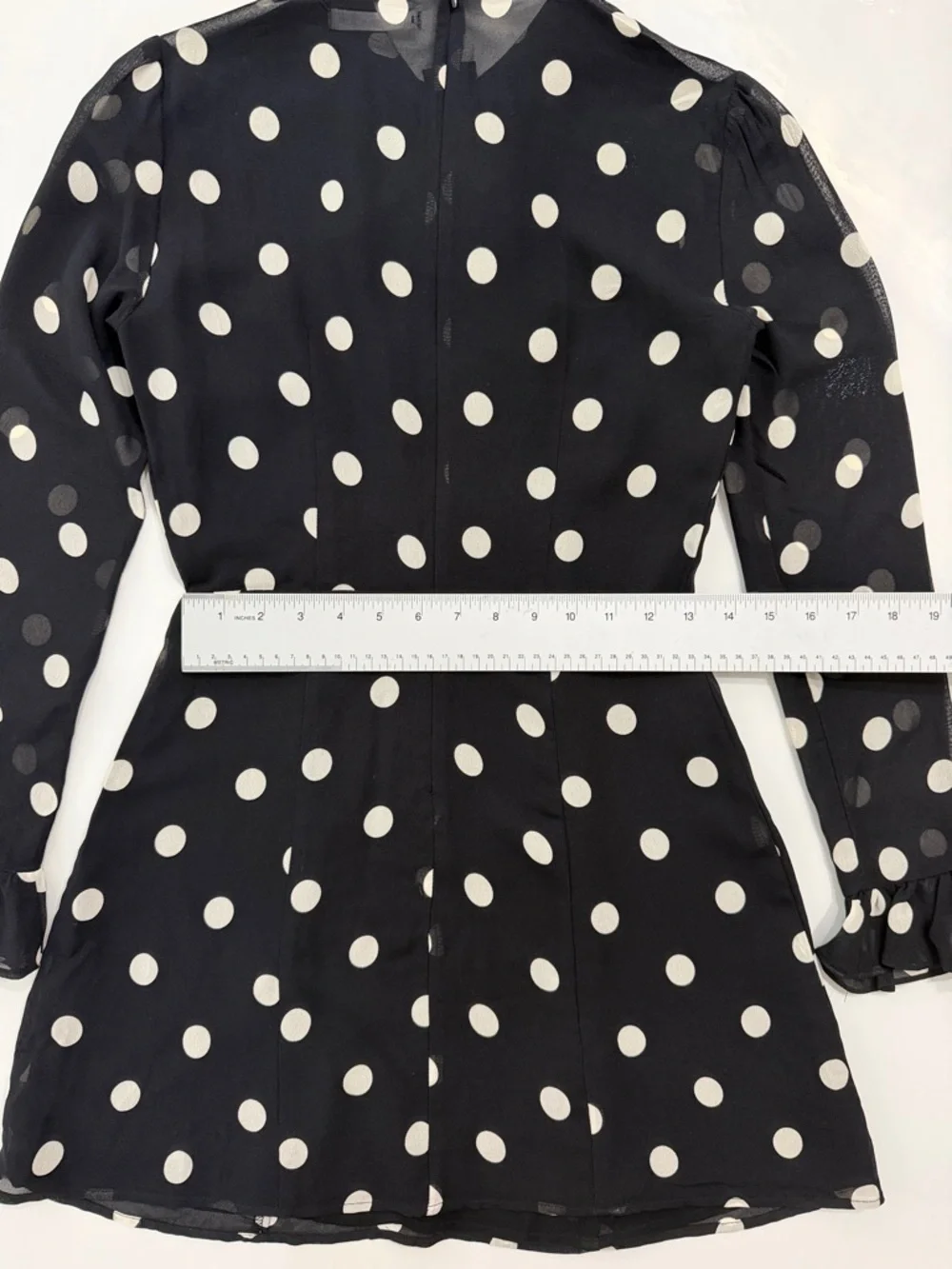 Reformation Fox Polka Dot Mini Dress Black White Tie Neck Size 4 EUC - Picture 8 of 9